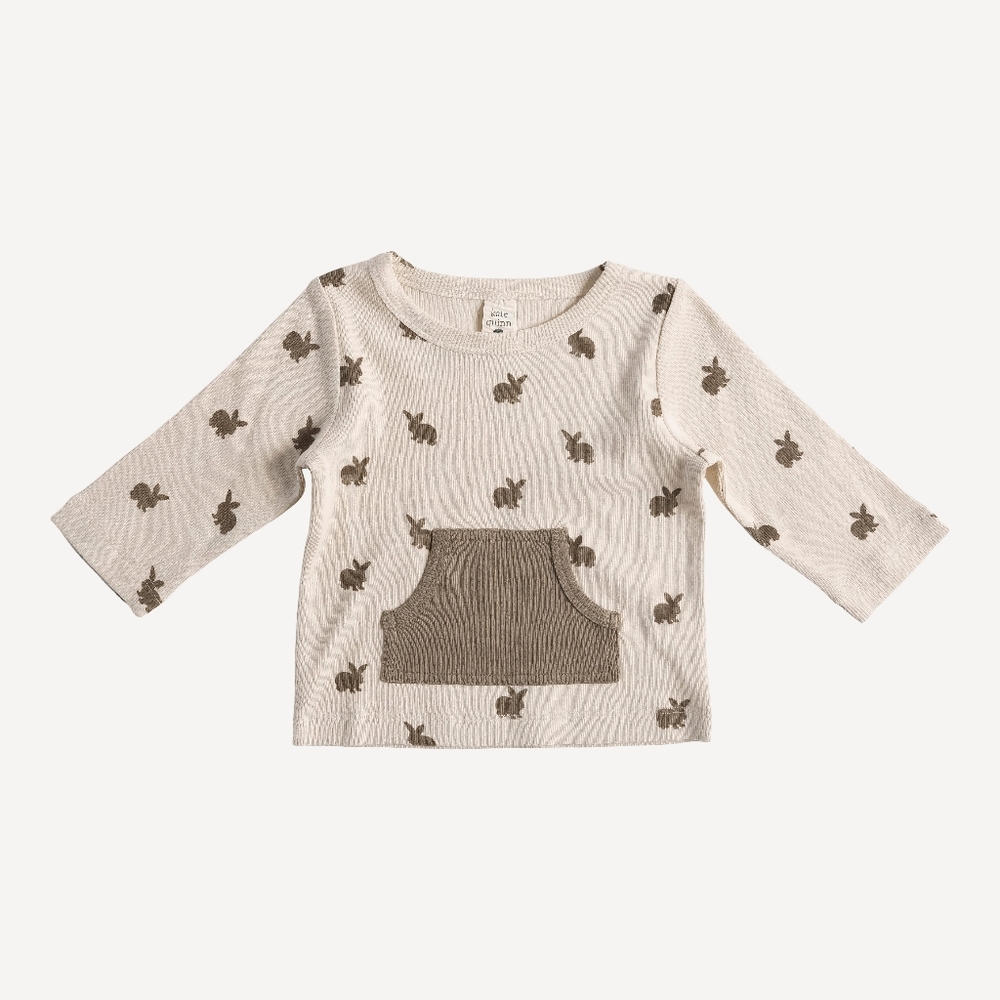 EUC 2T Kate Quinn Long Sleeve Kanga Tee T-shirt 🐇 Mocha Bunny Skinny Rib Cotton